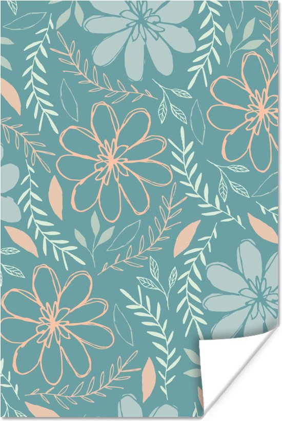 Motif fleurs et branches avec feuilles 120x180 cm / Poster Fleurs XXL / Groot format!