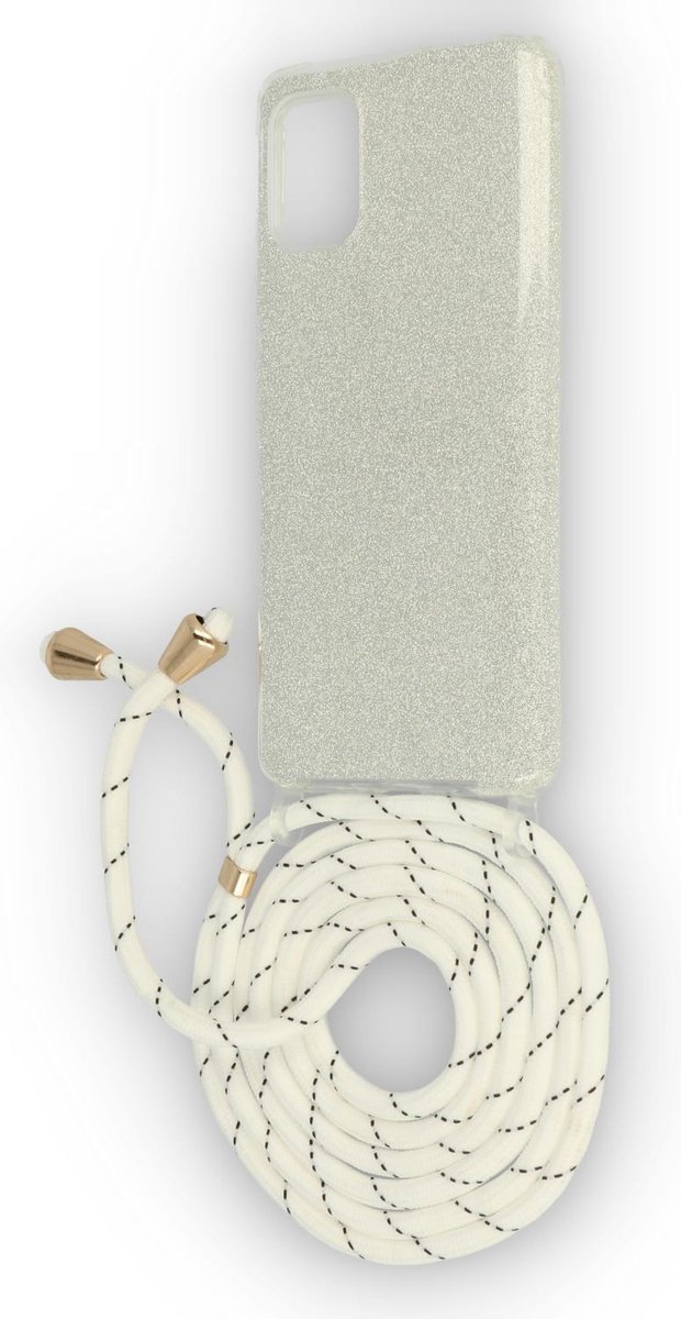 HB Hoesje Geschikt voor Samsung Galaxy A51 - Zilver - Glitter Back Cover met Koord