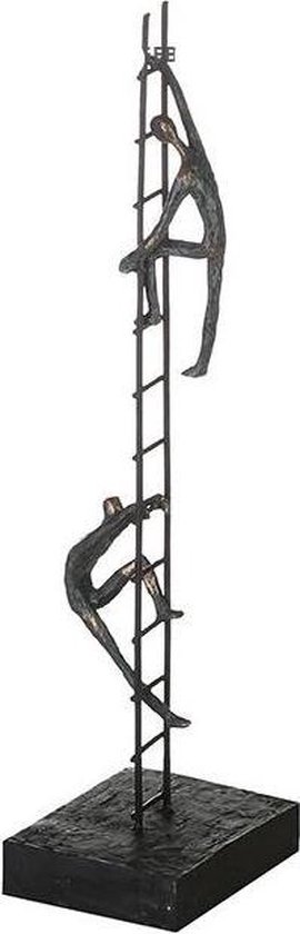 sculptuur evenwicht of kracht - 2 mensen op ladder - omhoog klimmen - 10x13x43 cm - zwart