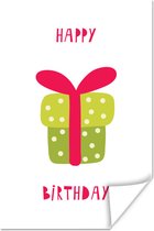 Illustration avec la citation Happy anniversaire et un cadeau vert 80x120 cm