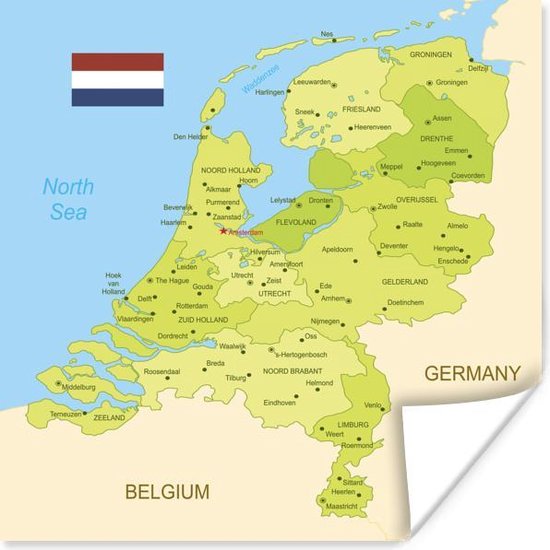 huiswerk Aap impuls Groene kaart van Nederland 90x120 cm - Foto print op Poster (wanddecoratie  woonkamer /... | bol.com
