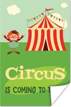 Poster "Circus is coming to town" met een clown en een circustent - 20x30 cm