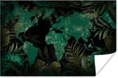 Wanddecoratie - Wereldkaart - Groen - Bladeren - 60x40 cm - Poster