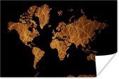 Carte du monde marron avec lignes dorées sur fond noir 60x40 cm