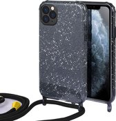 HB Hoesje Geschikt voor Apple iPhone 12 Pro Max Zwart - Glitter Back Cover met Koord