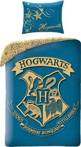 Harry Potter Dekbedovertrek- Katoen- 1persoons- 140x200- Dekbed Hogwarts Logo -Blauw