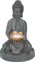 Statue de Bouddha Grundig avec lampe solaire - Statue de jardin de Bouddha - LED - Bouton marche et arrêt - Durée de combustion 6-8 heures - 17x16x27cm