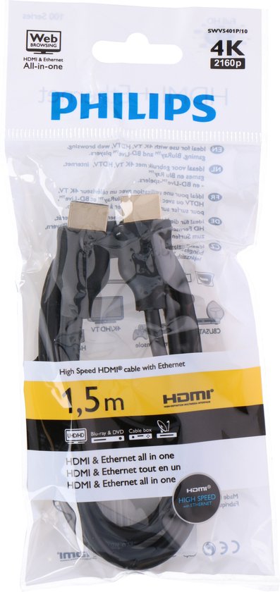Câble HDMI Philips + Ethernet 4K 2160p 1,5M | bol