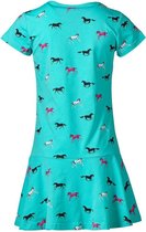 Meisjes jurk paarden turquoise | Maat 116/ 6Y