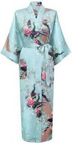 KIMU® kimono lichtblauw satijn - maat M-L - ochtendjas yukata kamerjas badjas - boven de enkels