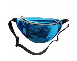 KIMU Grote Heuptas Blauw - Tas Tasje Heuptasje Metallic Glitter Fanny Pack Pvc Iridescent Holografisch Glanzend Cyber Festival