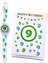 Verjaardag Horloge 9 Jaar - Happy Birthday Watch + Wenskaart 9 Jaar