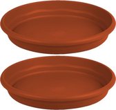 Set van 2x stuks bloempot/plantenpot terra cotta onderschaal/opvangbord kunststof diameter 18 cm