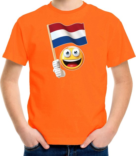 Emoticon Holland / Nederland landen t-shirt - oranje - kinderen - EK / WK / Olympische spelen shirt / kleding 122/128