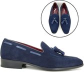 Stravers - Herenschoenen met Kwastjes Maat 38 Blauw Suede Kleine Maten Tassel Loafers