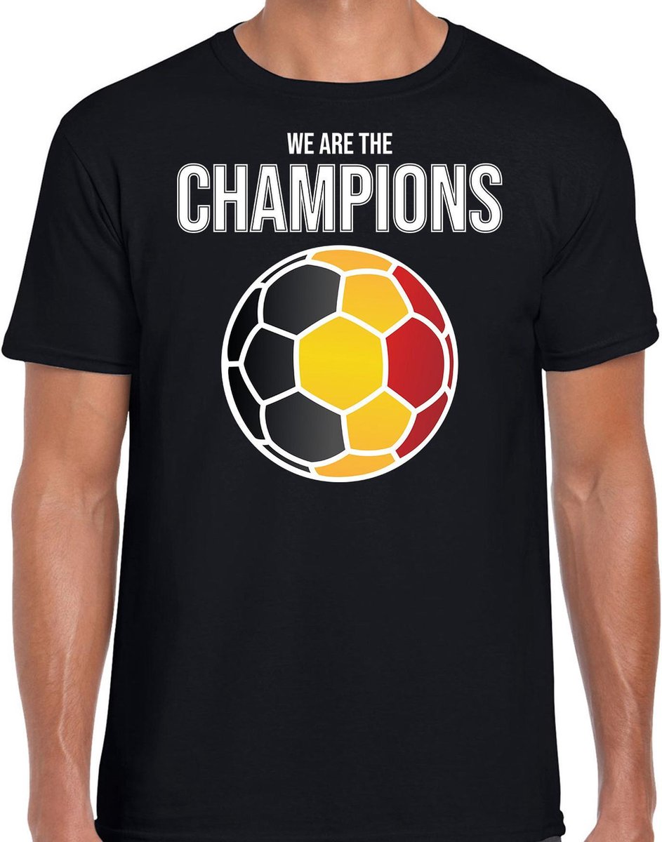 Belgie EK/ WK supporter t-shirt - we are the champions met Belgische voetbal - zwart - heren - kleding / shirt XL