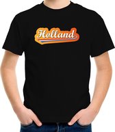 Zwart fan t-shirt voor kinderen - Holland met Nederlandse wimpel - Nederland supporter - EK/ WK shirt / outfit 122/128