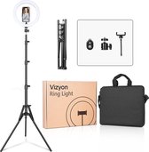 Vizyon LED Ring Light 26 cm / 10 inch met Verstelbaar Statief (56 tot 160cm) - Inclusief Telefoonhouder - Selfie Ringlight voor TikTok / Instagram / Youtube / Streaming -  Studio Ringlamp - S