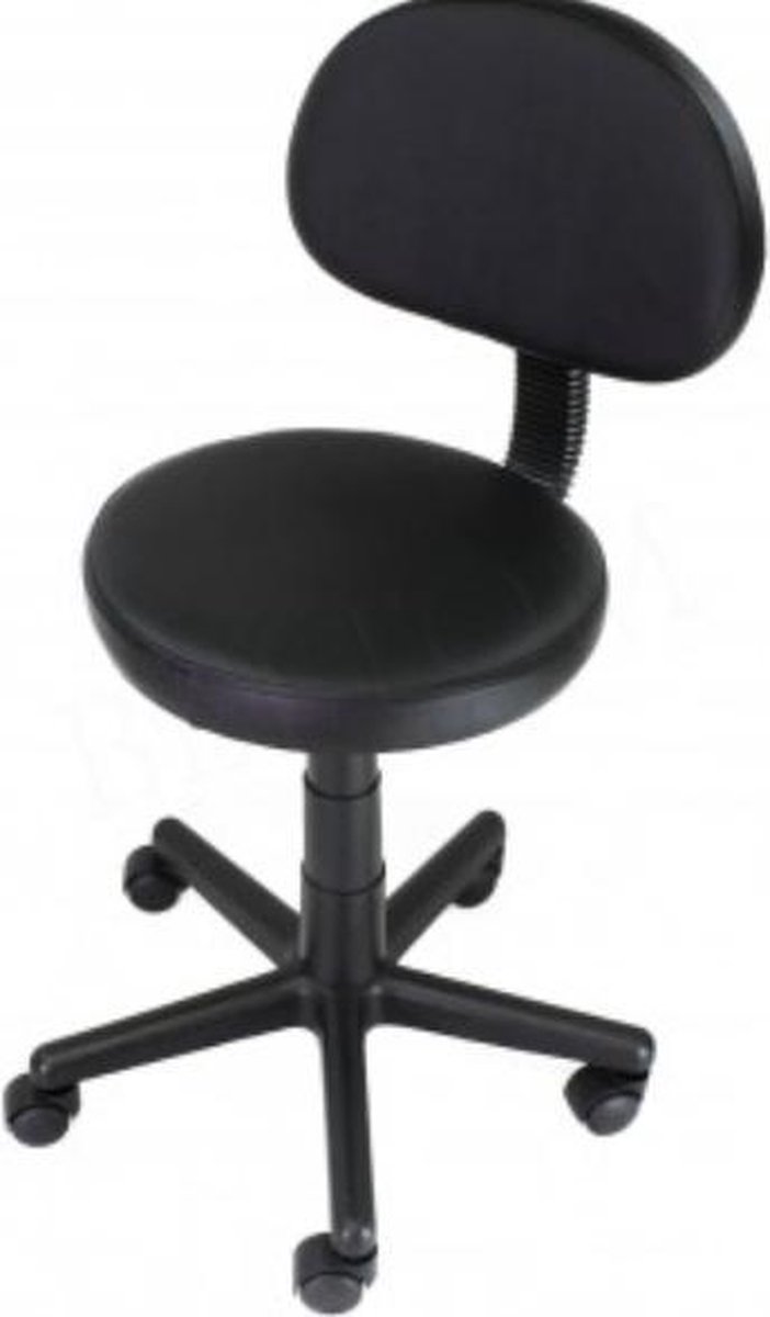 Salonkruk - Werkstoel -voor manicure, pedicure - met rugleuning en wielen - zwart