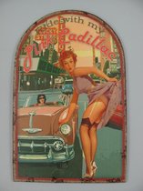 Metalen wandbord - Pink Cadillac - Vintage wanddecoratie - 50 cm hoog