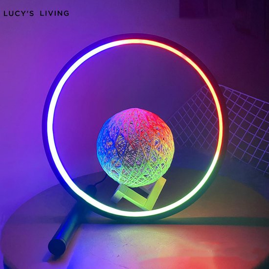 Lucy's Living™ LED ring tafellamp met RGB - afstandsbediening - Ronde lamp  - ... | bol