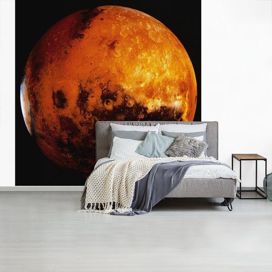 Behang - Fotobehang De planeet Mars in een donkere hemel - Breedte 240 cm x hoogte 240 cm