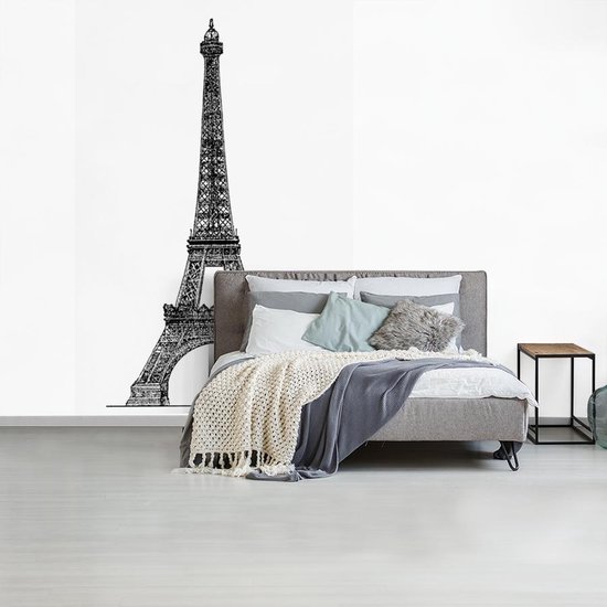 Papier peint photo vinyle - Une illustration de la Tour Eiffel en noir et blanc largeur 160 cm x hauteur 240 cm - Tirage photo sur papier peint (disponible en 7 tailles)
