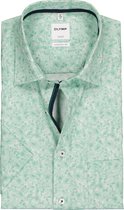OLYMP Luxor comfort fit overhemd - korte mouw - groen met wit dessin (contrast) - Strijkvrij - Boordmaat: 43