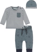 Dirkje Bio Basic SET(4delig) Groene Broek met beertjes, Shirt gestreept en mutsje - 1paar Noppies sokjes - Maat 62