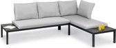 blumfeldt Cartagena Hoek loungeset - Lounger 2-zitter met tafel van polywood - Zitplaatsen: voor 4 - 6 personen - Flexibel instelbare rugleuning met 4 kussens - staal