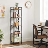 boekenkast, opbergrek, met 5 legplankniveaus, open legplanken, voor kantoor, woonkamer, slaapkamer, 40 x 30 x 146 cm, vintage bruin-zwart LLS100B01