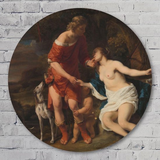 Muurcirkel ⌀ | Venus en Adonis | Ferdinand Bol, ca. 1658 | Kunststof Forex