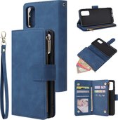 Voor Galaxy S20 multifunctionele horizontale flip lederen tas, met kaartsleuf en houder en rits portemonnee en fotolijst (blauw)
