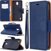 Voor Nokia 1.3 Litchi textuur pure kleur horizontale flip lederen case met houder & kaartsleuven & portemonnee & lanyard (donkerblauw)