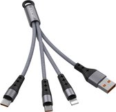 ENKAY ENK-CB400 3-in-1 2.4A USB naar 8-pins + Micro USB + USB-C / Type-C Mini draagbare stoffen textuur ronde kabel oplaadkabel, lengte: 14 cm (grijs)