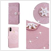 Voor Xiaomi Redmi Note 6 Pro Pressed Printing Sticking Drill Pattern Horizontal Flip PU Leather Case with Holder & Card Slots & Wallet & & Lanyard (Pink)