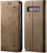 Voor Galaxy S10e denim textuur casual stijl horizontale flip lederen tas met houder en kaartsleuven en portemonnee (kaki)