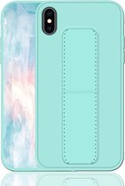 Voor iPhone XS Max schokbestendige pc + TPU beschermhoes met polsband en houder (groen)