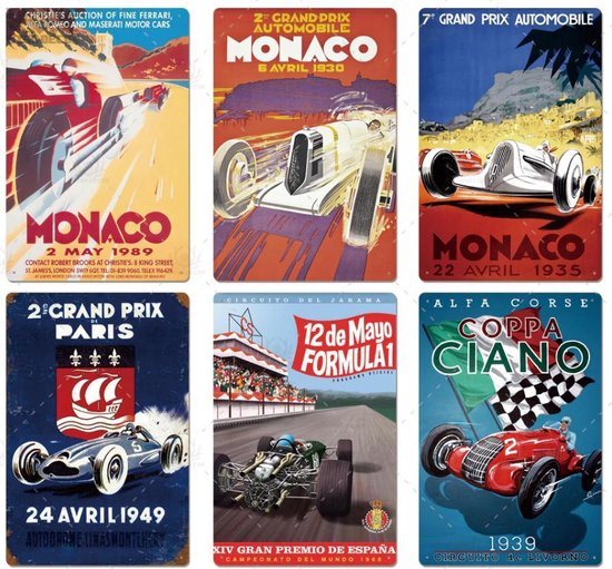 PLAQUE EN MÉTAL GRAND PRIX F1 COURSE AUTOMOBILE VINTAGE 30X20 CM