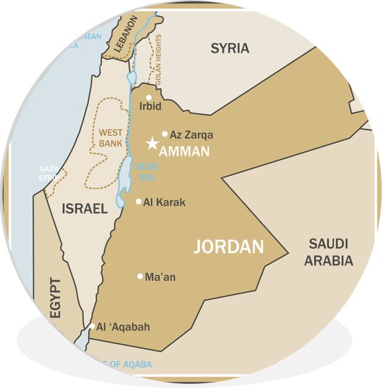 Wandcirkel - Muurcirkel Binnen - een bruine kaart van Jordanië - ⌀ 30 cm  -... | bol.com