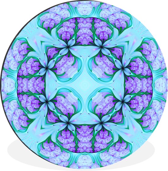 Un motif de mosaïque transparente colorée sur cercle mural couleur bleu et violet aluminium aluminum 90 cm - impression photo sur cercle mural / cercle vivant / cercle de jardin (décoration murale)