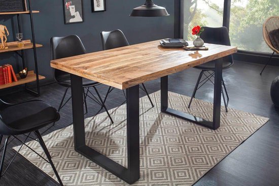 Table à manger solide 120 cm bois de manguier fer design industriel |  bol.com