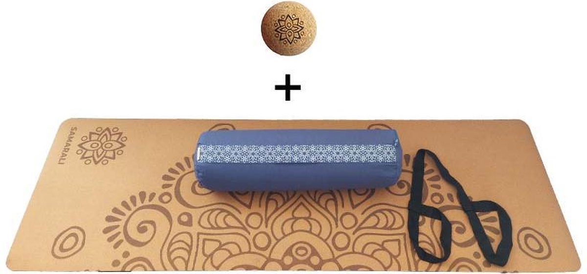 Samarali Denim Blauwe Yin Yoga Set Moon - Kurk Mat, Bolster & Massagebal - Eco-vriendelijk en Comfortabel