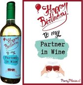 Wijnetiket Verjaardag - Wijn Cadeau - Etiket voor wijnfles - Happy Birthday to my Partner in Wine