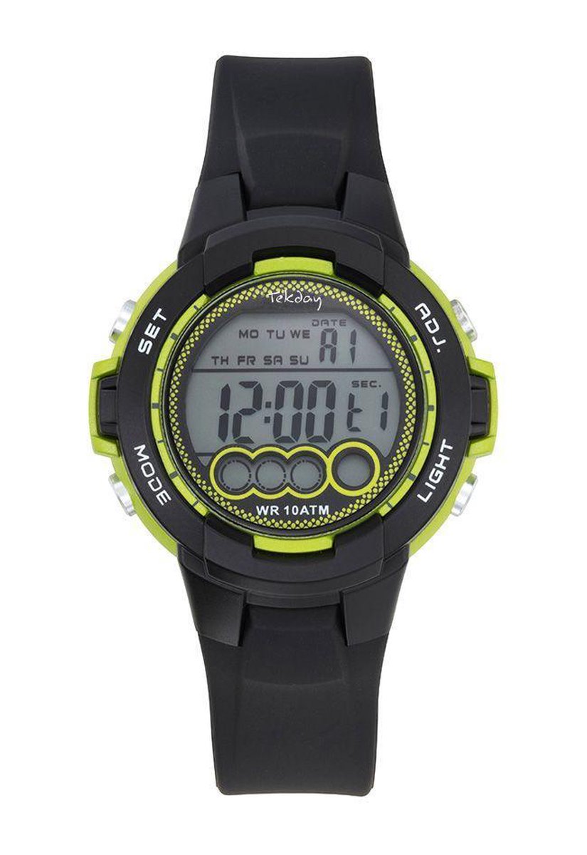 Tekday 654729 digitaal horloge 38 mm 100 meter zwart/ groen