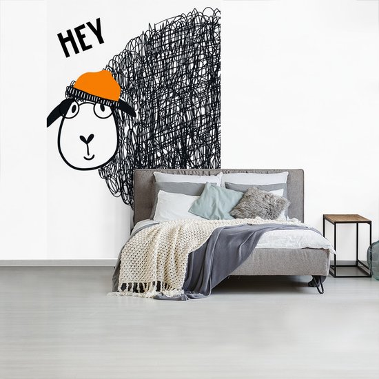 Illustration pour enfants avec la citation 'Hey' et un mouton 200x300 cm