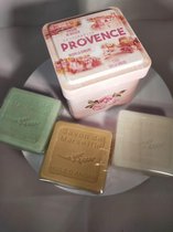 Carré en métal avec impression Destination Provence avec 3 savons invités - Vintage de rangement vintage - Savon Français - Savon de Marseille Savon de Marseille