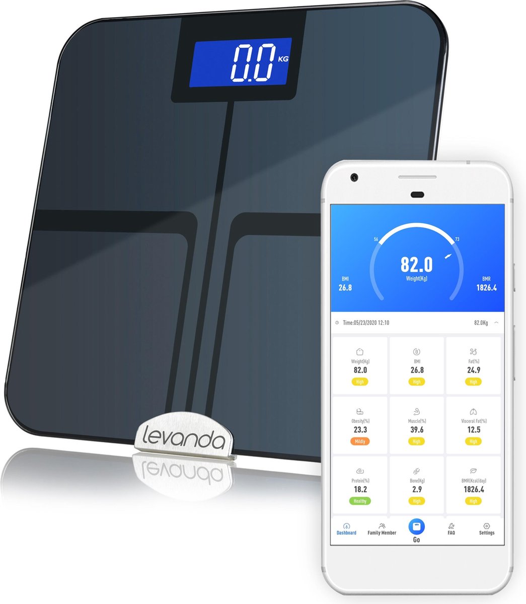 levanda - slimme personen weegschaal met lichaamsanalyse - digitale personenweegschaal met app - smart scale vetpercentage