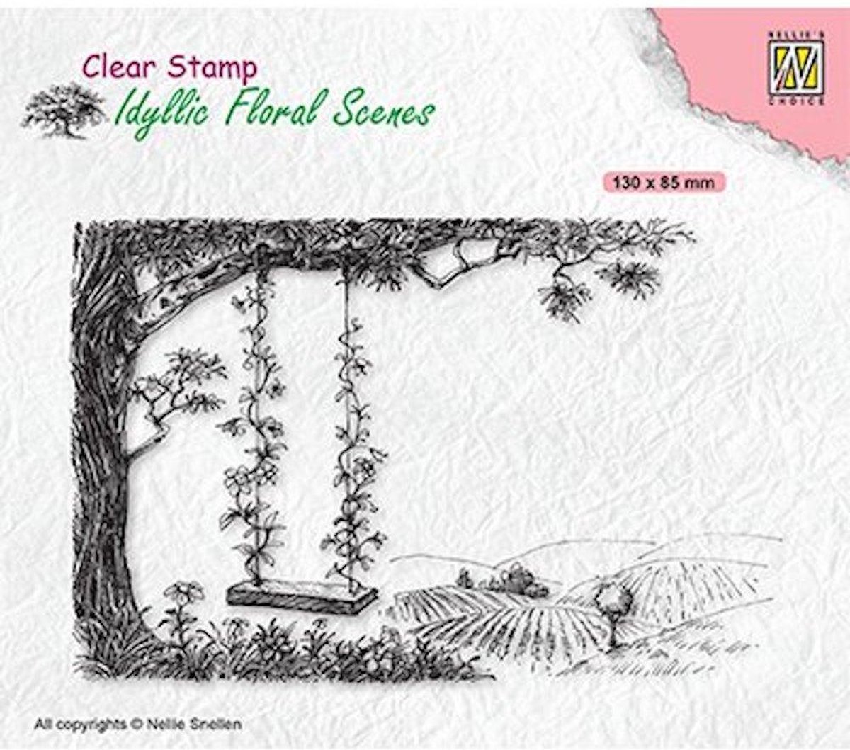IFS035 Nellie Snellen clearstamp - Idyllic Floral Scenes - Tree with swing - stempel scene landschap boom schommel