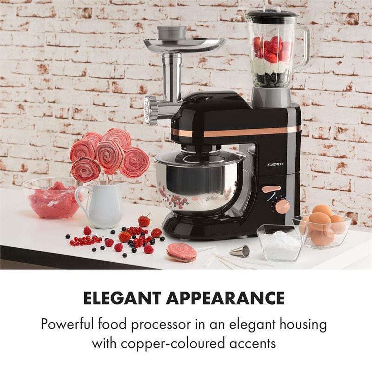 Klarstein Blender Knetmaschine keukenmachine met Fleischwolf, 1800W Teigmaschine klein, 6 standen, Schneebesen & Knethaken, planetair roersysteem, roermachine met Mixer, keukenmachines met 5L kom - voor Keuken - RVS - Standmixer — afbeelding 6